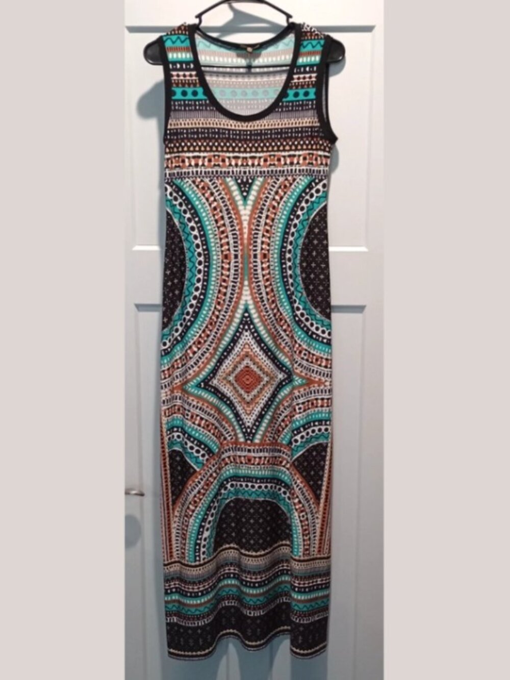 Melissa Paige Women's S Black Turquoise Stretchy Maxi Tank Dress
